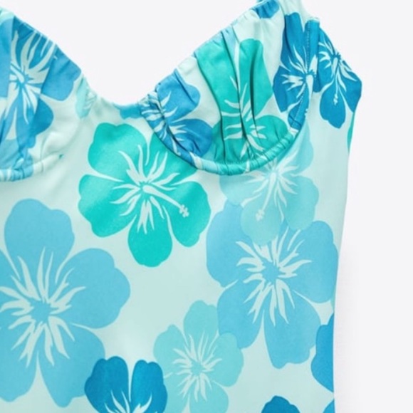Zara Hawaiian Print Blue Island Dress NWT - Picture 6 of 9